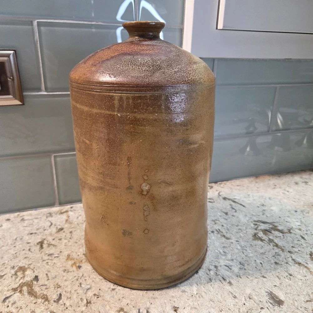 Vintage Studio Pottery Stoneware Vase Large Salt Glaze Brown Earthy Rustic Jug
